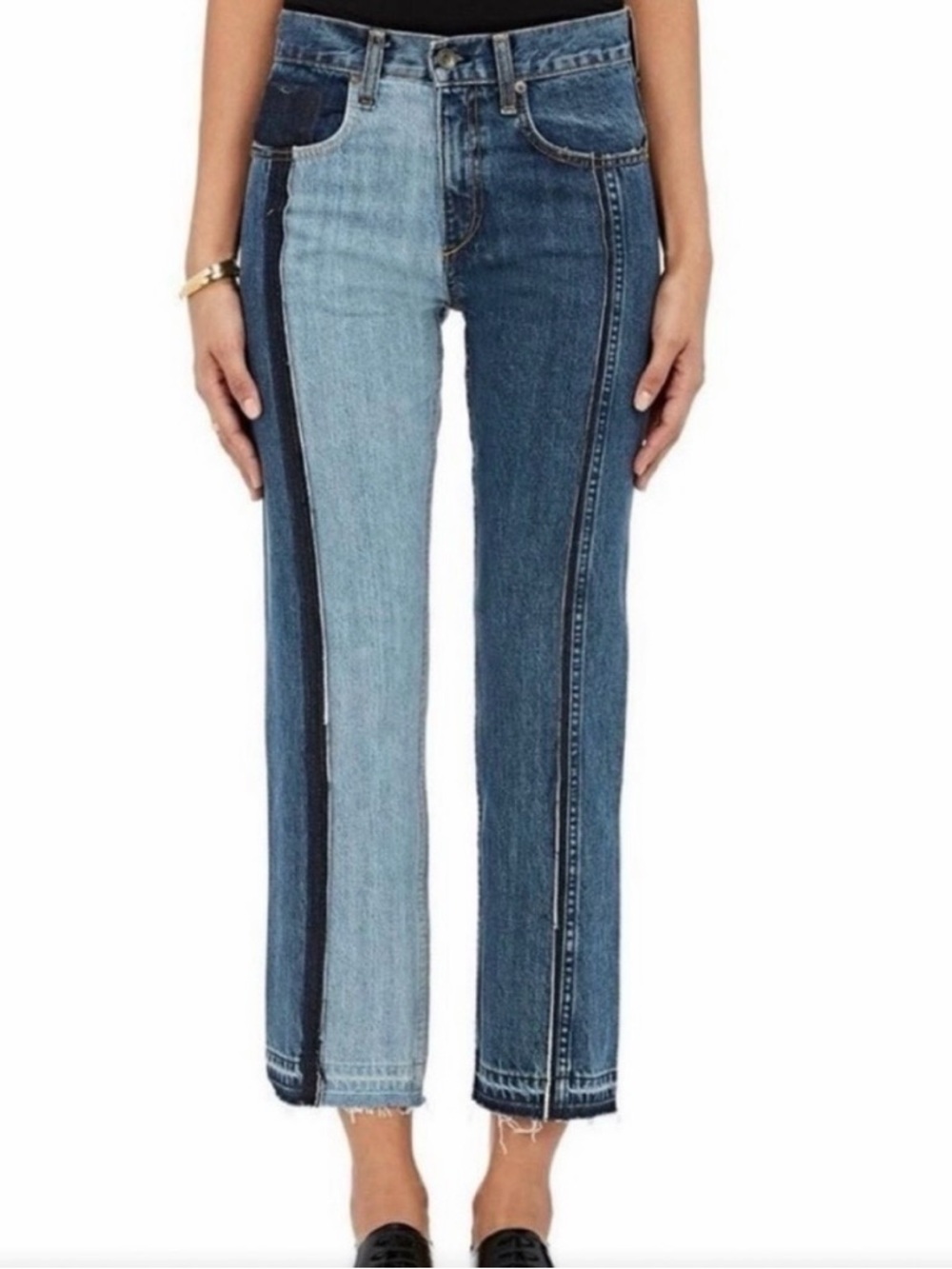 rag & bone Two-Tone Straight Leg Jeans in Light and Dark Blue